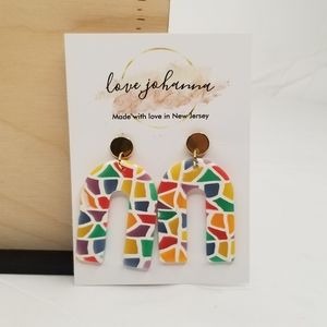 STAINED GLASS EFFECT POLYMER CLAY DANGLE EARRINGS ON STAINLESS STEEL POST